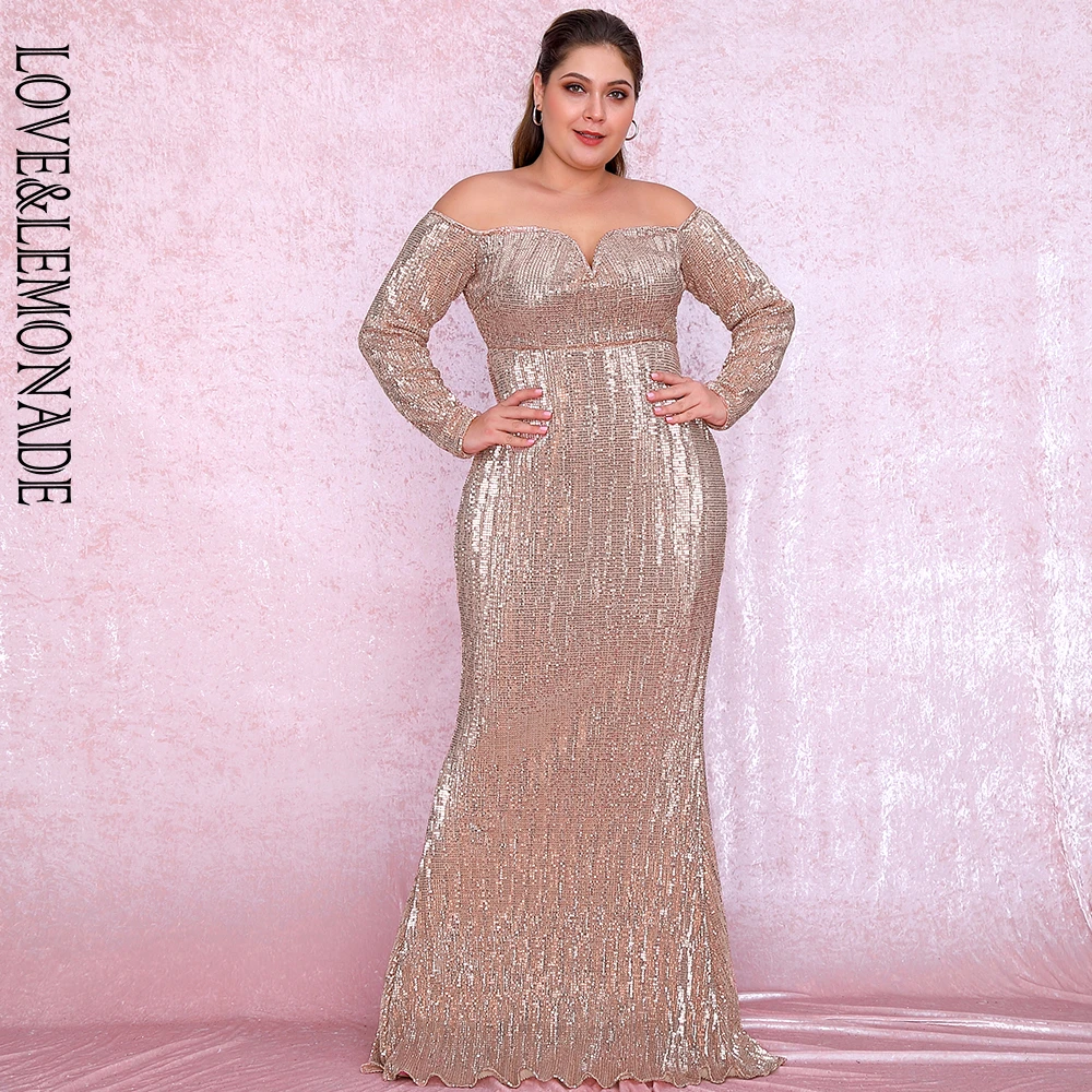 Gold sequin maxi dress plus size Clearance