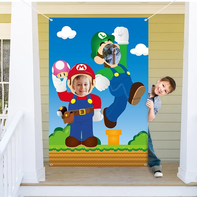 Mario Brother Photo Booth Props Photography Backdrops Mario Brother Themed Photo Door Banner with Rope Party Decor Supplies 4