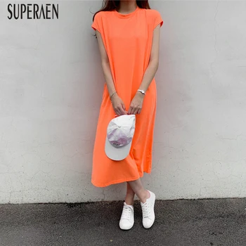 

SuperAen 2020 Summer New Korean Style Dress Women Solid Color Cotton Dress Female Fashion Fashion Wild Women Clothing