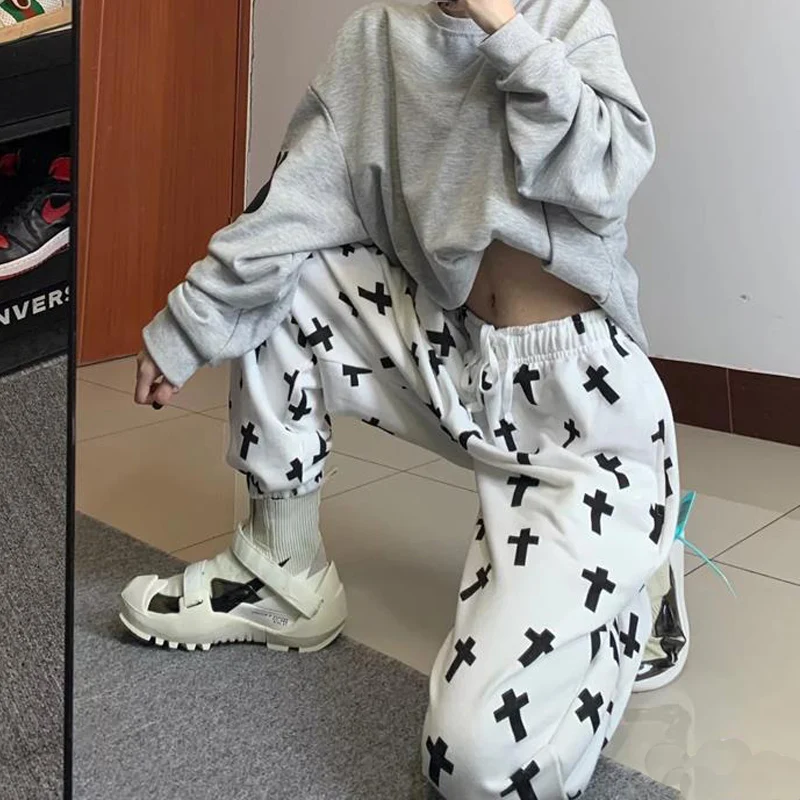 

High Waist Jogging Pants Women Printed Loose Sportwear Trousers Female Korean Hip Hop Pants Casual Wide-leg Streetwear Pants