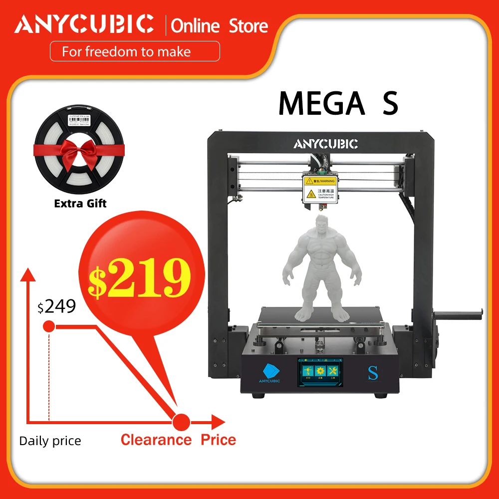 3D-принтер Anycubic Mega S обновленный экструдер сенсорный экран I3 FDM комплект для сборки