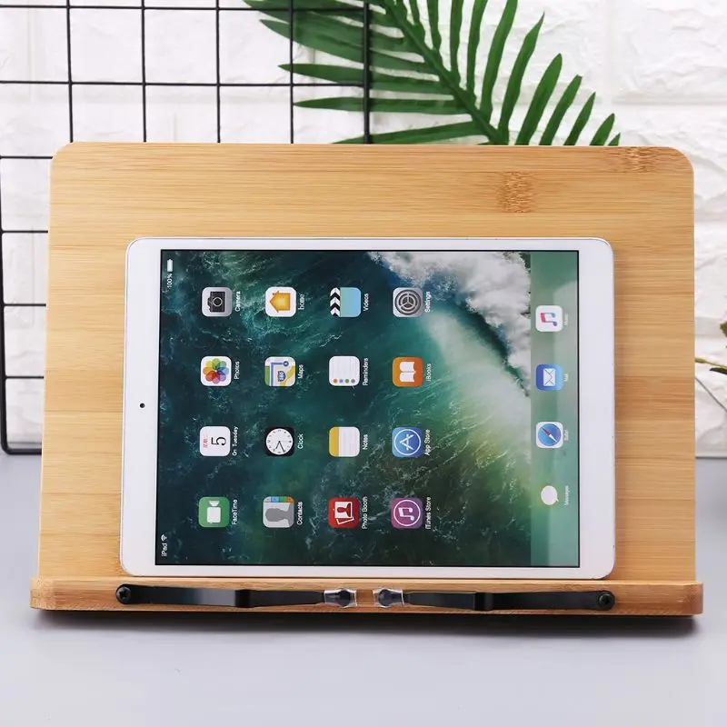 

Bamboo Adjustable Reading Book Holder Tray Page Paper Clips Foldable Tablet Cookbook Portable Sturdy Bookstand
