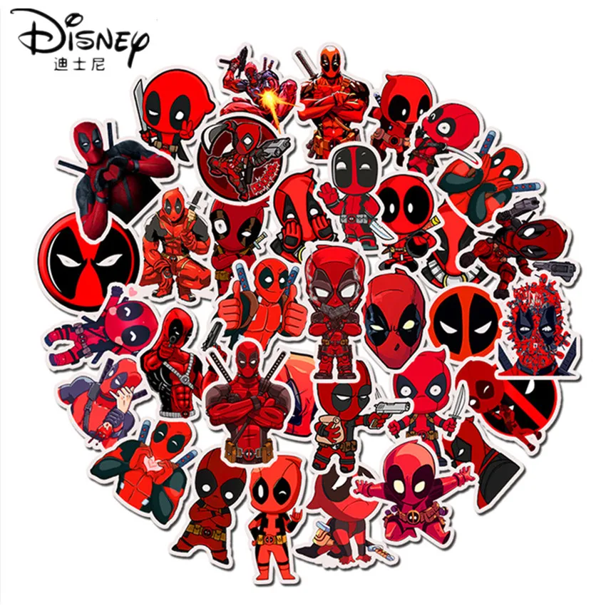 Disney 35pcs Marvel Avengers Deadpool Skateboard Stickers The Sticker  Luggage Laptop Decal Moto Bicycle Car Sticker Toys