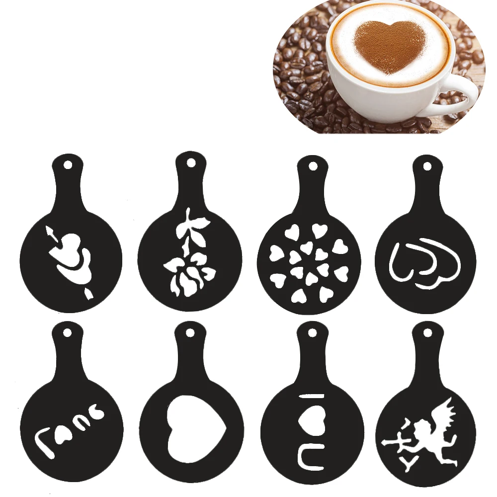 8Pcs/set Print Shape Coffee Mold Cappuccino Latte Coffee Art