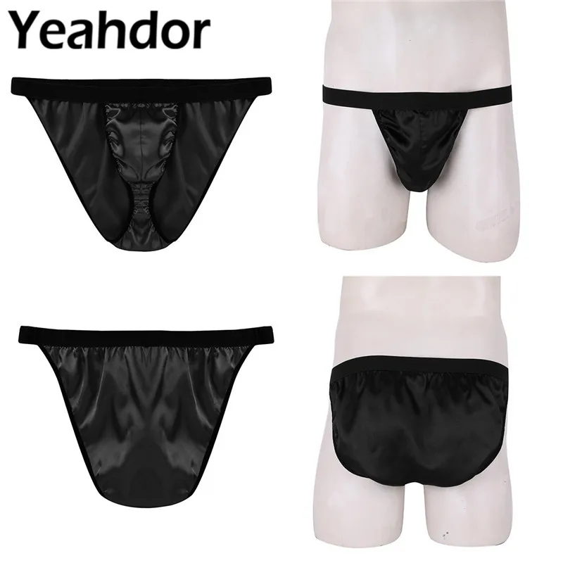 

Mens Lingerie Mens Shiny Fabric Satin Bulge Pouch Low Rise High Cut Bikini Briefs Jockstraps Sexy Gay Underwear Men Sexy Panties