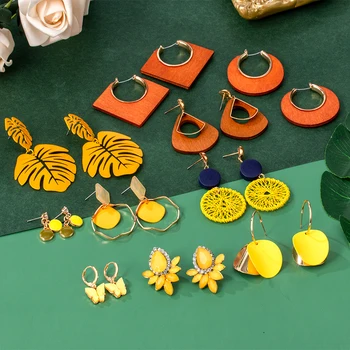 

VCORM Korean Fashion Summer Yellow Leaf Dangle Earrings Simple Geometric Acrylic Butterfly Earrings for Women Wedding Jewelry