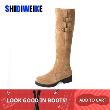 

Size Big 34-43 Shoes Women Knee Snow Boots Metal Buckle High Heel Boots Thick Fur Shoes Winter Long Boots Women Footwear m351