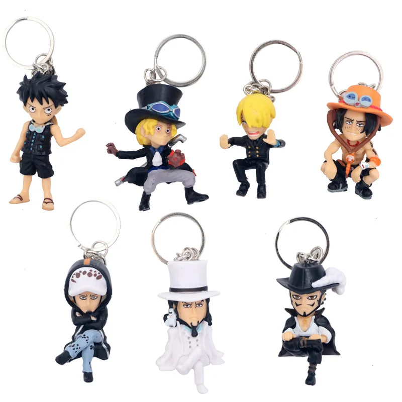 

7PCS/lot Japanese Anime ONE PIECE Action Toys Figure Keychain Keyring Straw Hat Luffy Keychain for Men Women Jewelry Accessories