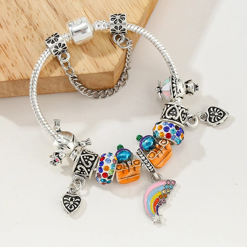 2024 Trendy Silver Cokor Love Key Charm Bracelet With Murano Glass Beads Bracelets For Women Wife Jewelry Pulseras Dropshipping