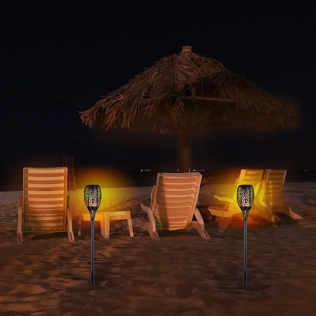  2pc 96 LED Outdoor Waterproof Flickering Flame Lamp Solar Torch Light Home Garden Decoration Fence  - 4000057320074