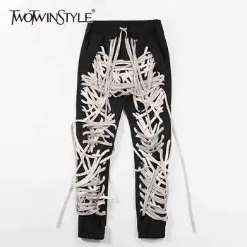 TWOTWINSTYLE Hit Color Patchwork Bandage Women's Trouser High Waist Casual Slim Pants For Female Summer 2021 Streetwear Fashion 1
