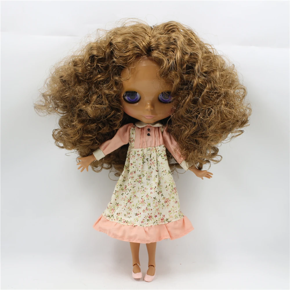 

Blyth Bjd Nude Doll Brown Wild Curl-Up Long Hair Joint Body Big Eyes Suitable DIY Makeup doll toys for girls