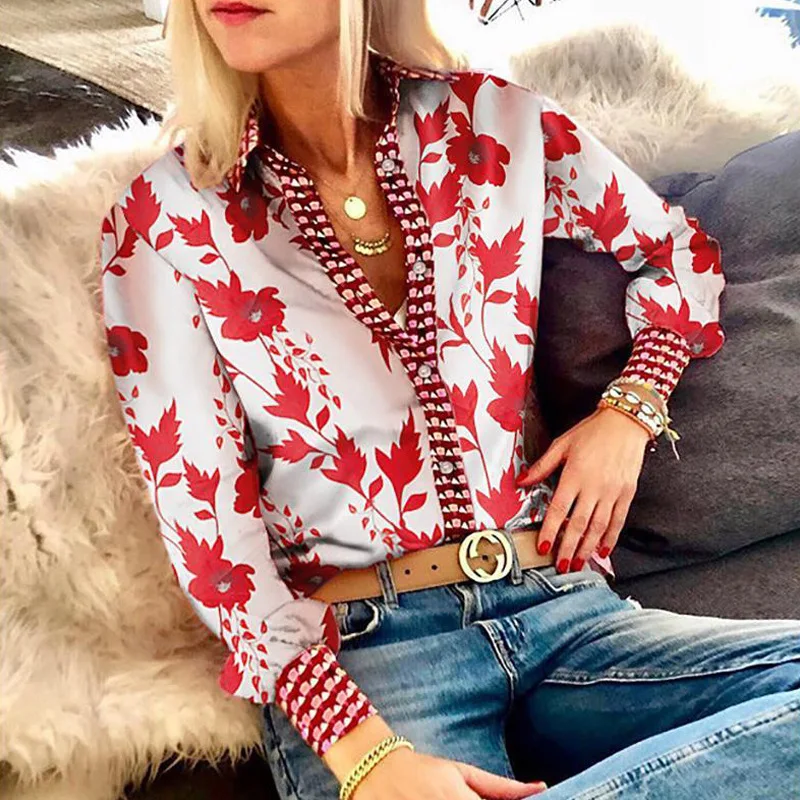 Женская блузка с длинным рукавом и принтом 4 цвета|Блузки| |