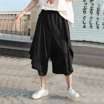 

Irregular Black Gray Pants Fashion New Women Elastic Waist 2020 Summer Solid Color Elegant Patchwork Pants