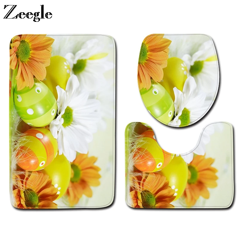 Zeegle Printed Bath Mat Set Bathroom Decoration Toilet Pedestal Rug Foot Mat Absorbent Toilet Seat Cover Mat Non Slip Toilet Set