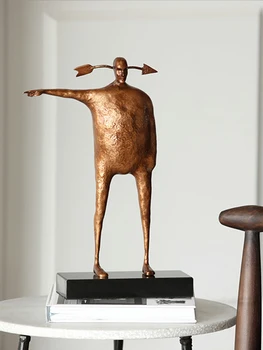 

Home Decoration Figurine Abstract Metal Arrow Character Stand In One Direction With Finger On Marble Statue Craft Ornament Gifts