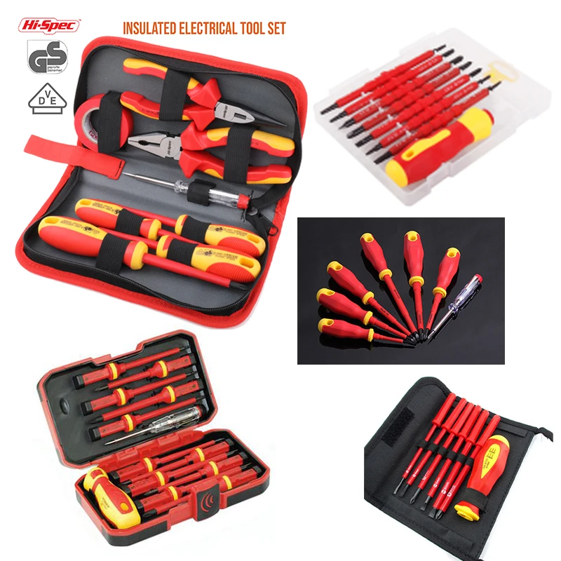 Hi-Spec 8pc VDE 1000V Approved Insulated Electrician Tool Set S2 Magnetic Screwdriver Set Tester Electric Tape Cutting Pliers
