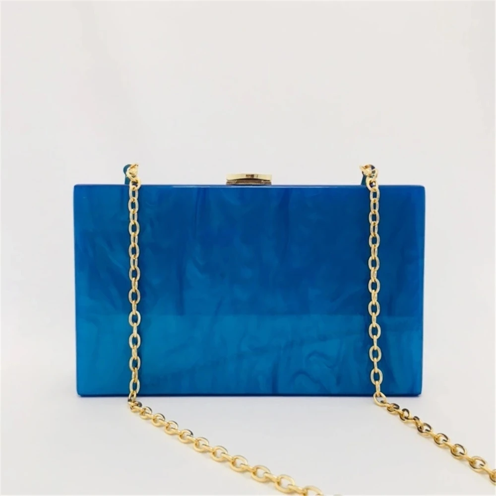 New messenger bag Women Cute Box Acrylic Blue Solid Night Dinner Handbag lady Wedding Evening Bag Trendy chic Party Clutch Purse