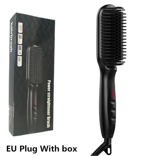 EU Black with box Выпрямитель для волос, выпрямитель для бороды, плоский железный гребень для бороды, профессиональный женский выпрямитель для волос, гребень, инструменты для укладки - Цвет: EU Black with box