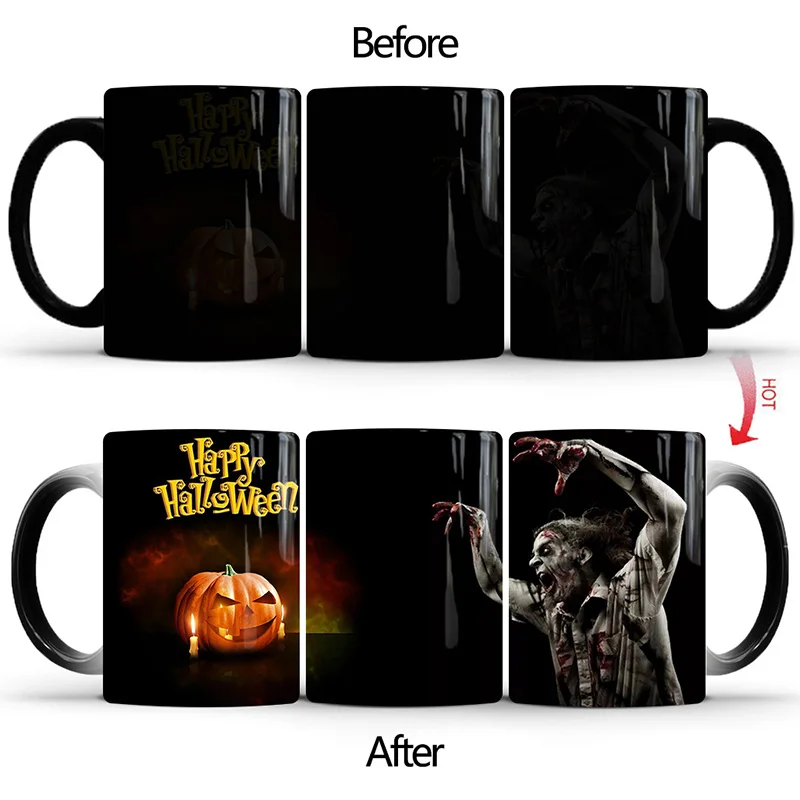 

New 350mL Halloween Pumpkin Coffee Cup Magic Mug Hot Cold Color Changing Mug Ceramic Mugs Creative Gifts for Your Friends