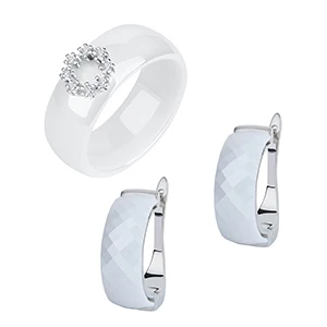 White Set S925 серебряное обручальное кольцо, серебро, керамика, серьги, ювелирные наборы, для Для женщин Bid Ширина, элегантные серьги-гвоздики, стразы Керамика кольца подарок - Окраска металла: White Set