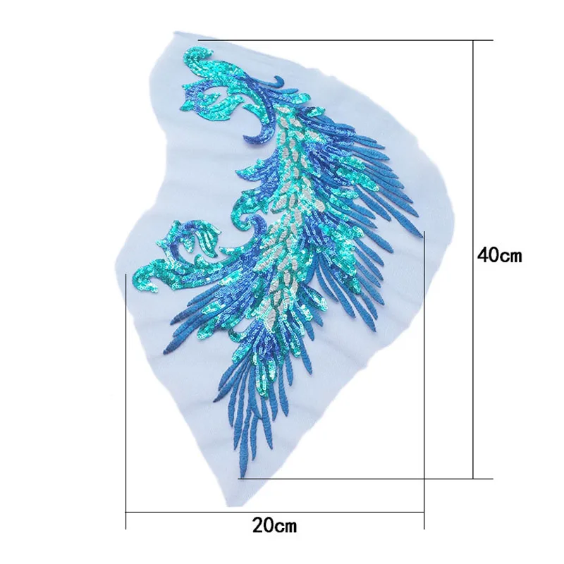 1 шт. вышитые Блестки павлин крылья из перьев аппликации для шитья DIY отделка одежды платье Чонсам ремесло украшения из ткани