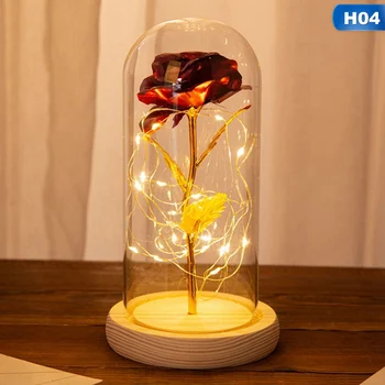 

5 Colour Beauty And The Beast Red Rose In A Glass Dome On A Wooden Base For Valentine's Gifts LED Rose Lamps Christmas