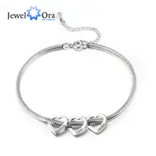 Tobillera de cuentas de corazón de acero inoxidable personalizada para mujer, pulseras con dijes para el nombre de la familia, grabado personalizado, regalos de boda