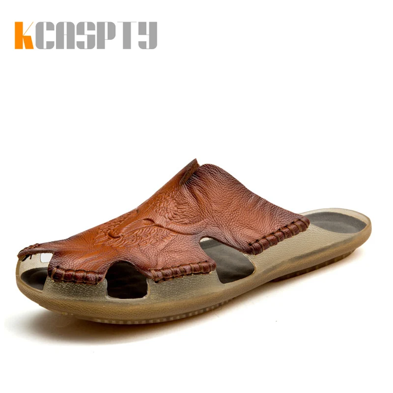 

Мужские летние сандалии из натуральной кожи, дышащие мужские сандалии на плоской подошве, пляжные сандалии в римском стиле, лидер продаж, 2023