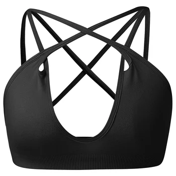 

Sports Bra Women Cross Strap Backless Tops Seamless Quick Dry Padded Comfy Push Up