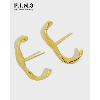 

F.I.N.S Two-tone Unique Design 925 Sterling Silver Stud Earrings Simple C-Shaped Mobius Twist Earrings Korean Earrings for Women