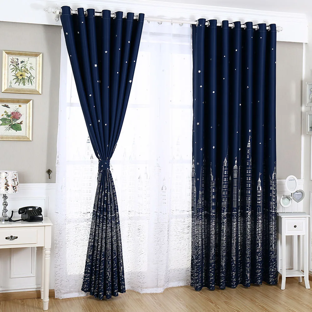 Silver Building Printed Blackout Curtains for Children Living Room Bedroom Blue Decorative Drapes Window Treatments | Дом и сад