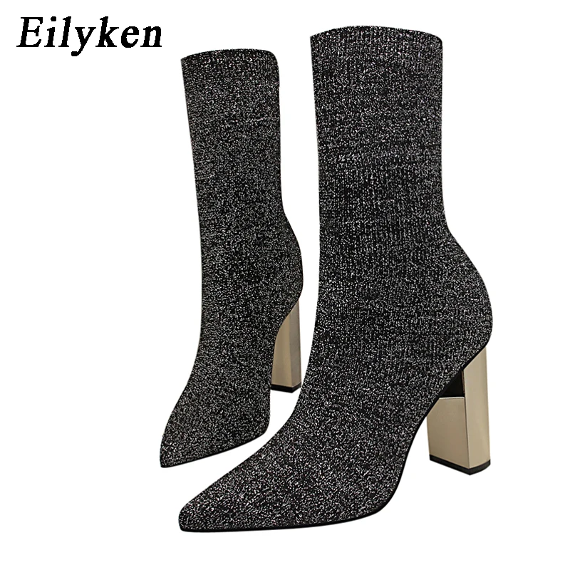 Eilyken/Коллекция 2021 года Женские эластичные сапоги чулки Короткие ботильоны на