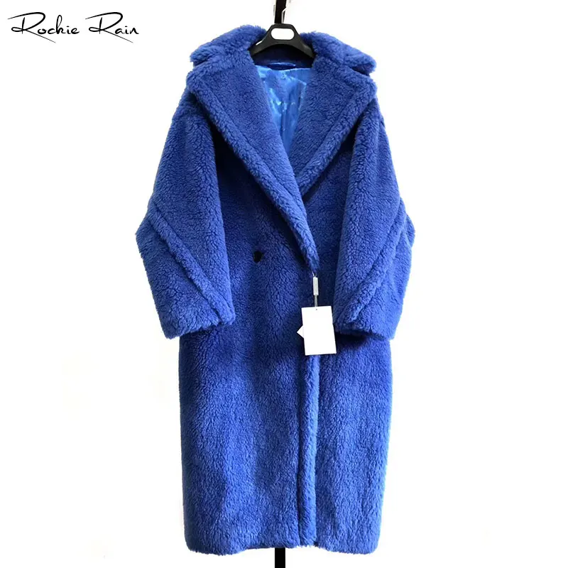 Зимнее Новое Женское пальто большого размера, шерстяное пальто верблюжьего цвета, Женский Теплый Блейзер, меховое пальто - Цвет: Синий