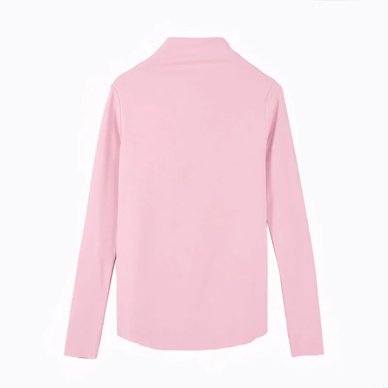 pink Ulzzang, корейский стиль, длинный рукав, одноцветная, женская футболка, водолазка, повседневная, тонкая, Roupas Feminina, боди, футболка, женская, черная, белая - Цвет: pink