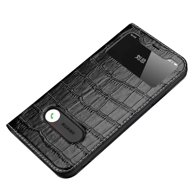 Чехол с окошком для iPhone 11 Pro, чехол из натуральной воловьей кожи, чехол под крокодиловую кожу, чехол для iPhone 11 Pro Max, флип-чехол, Funda