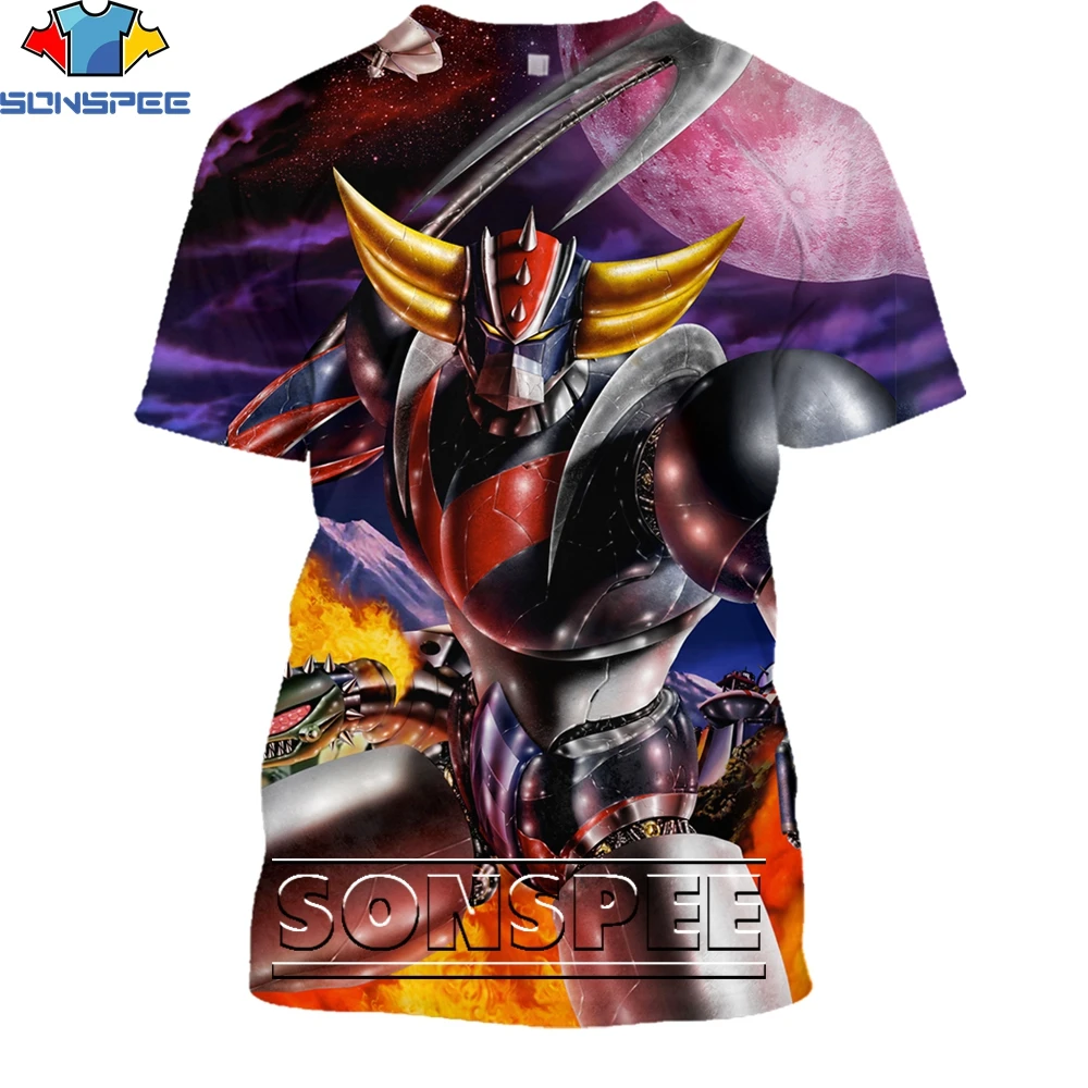 sonspee vintage anime goldorak camisa de impressão homem moda verão homem nostalgia punk robô tshirt oversize crianças topo