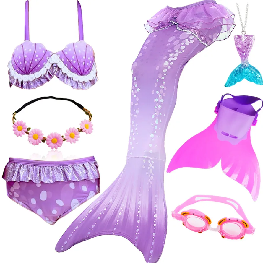 Kids Mermaid Tail for Swimming for Girls Mermaid Costume Cosplay Children Swimsuit Fantasy Beach Bikini Can Add Monofin Fin