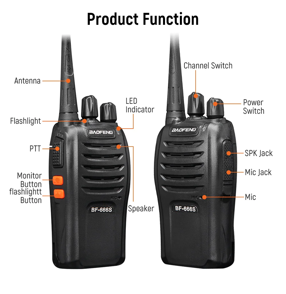 4pcs Baofeng BF-666S Walkie Talkie Two-way radio CB Radio 2800mAh battery UHF400-480MHz 16CH Comunicador Transmitter Transceiver