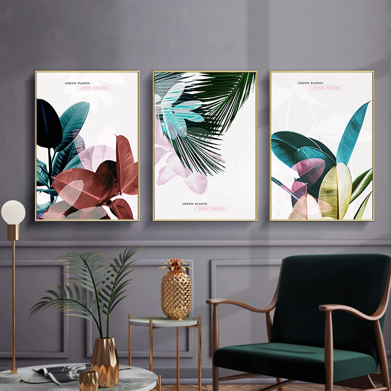 Scandinavian Picture Colorful Leaf plant Poster Nordic Botanical Canvas Print