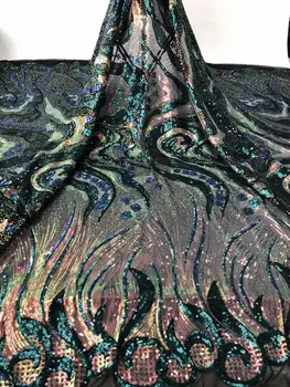 

5yards/lot ) 2020 New High quality emerald green African tulle lace French net lace fabric with Sequins for party dress