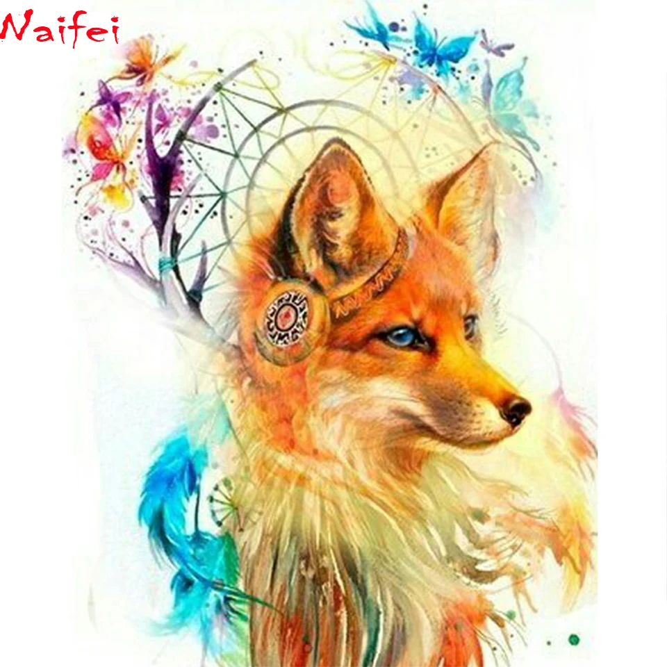 

5d Diy Diamond Painting Colorful Lovely Fox Diamond Embroidery Animal Full square round drill Rhinestone Cross Stitch Home Decor