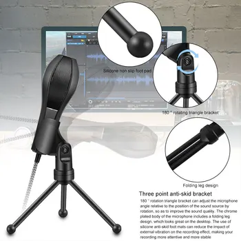 

Singing Computer USB Wired Online Chatting Tripod Stand Black Condenser Microphone For PC Laptop Omnidirectional Low Noise