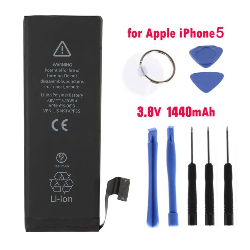 

1440mAh High Capacity Built-in Lithium Battery For iPhone 5 Mobile Phone Replacement Battery For iPhone5 with Free Repair Tools