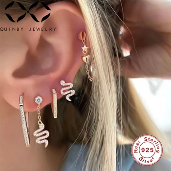 

Quinby Stud Earrings 925 Sterling Silver Platinum Gold Colorzircon earrings Chain Snake earrings pendientes mujer moda Bijoux