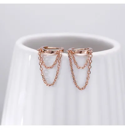 Серьги из стерлингового серебра 925 пробы, модное кольцо-цепочка, Несимметричное кольцо для ушей, Короткие серьги-капли, милые трендовые ювелирные изделия для девушек и женщин - Окраска металла: 1 pair rose gold