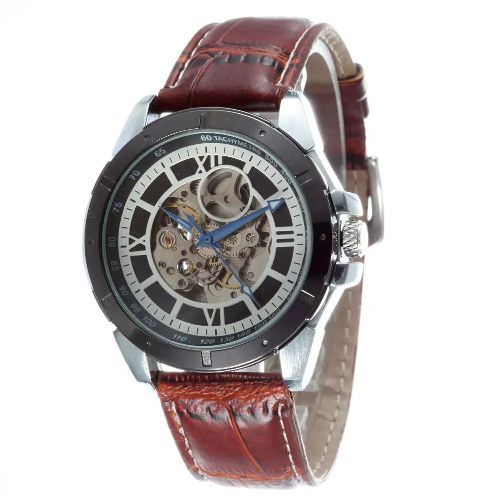 

GOER Fashion Brand Men Watch Leather Band Automatic Mechanical Skeleton Watches Men Luxury Wrist Watch Relogio Masculino WINNER