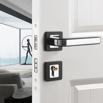 

1PC Simple Door Lock Indoor Bedroom Quiet Magnetic Suction Door Lock Household Split Door Lock Gold Handle Modern