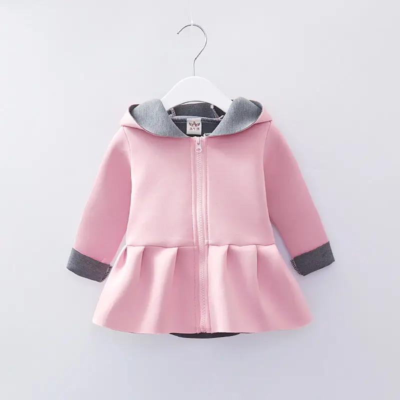 Высококачественное пальто для малышей; куртка для девочек; сезон осень-зима; хлопковое платье с капюшоном с рисунком кролика; цвет розовый, серый; куртка для маленьких девочек; Новинка года