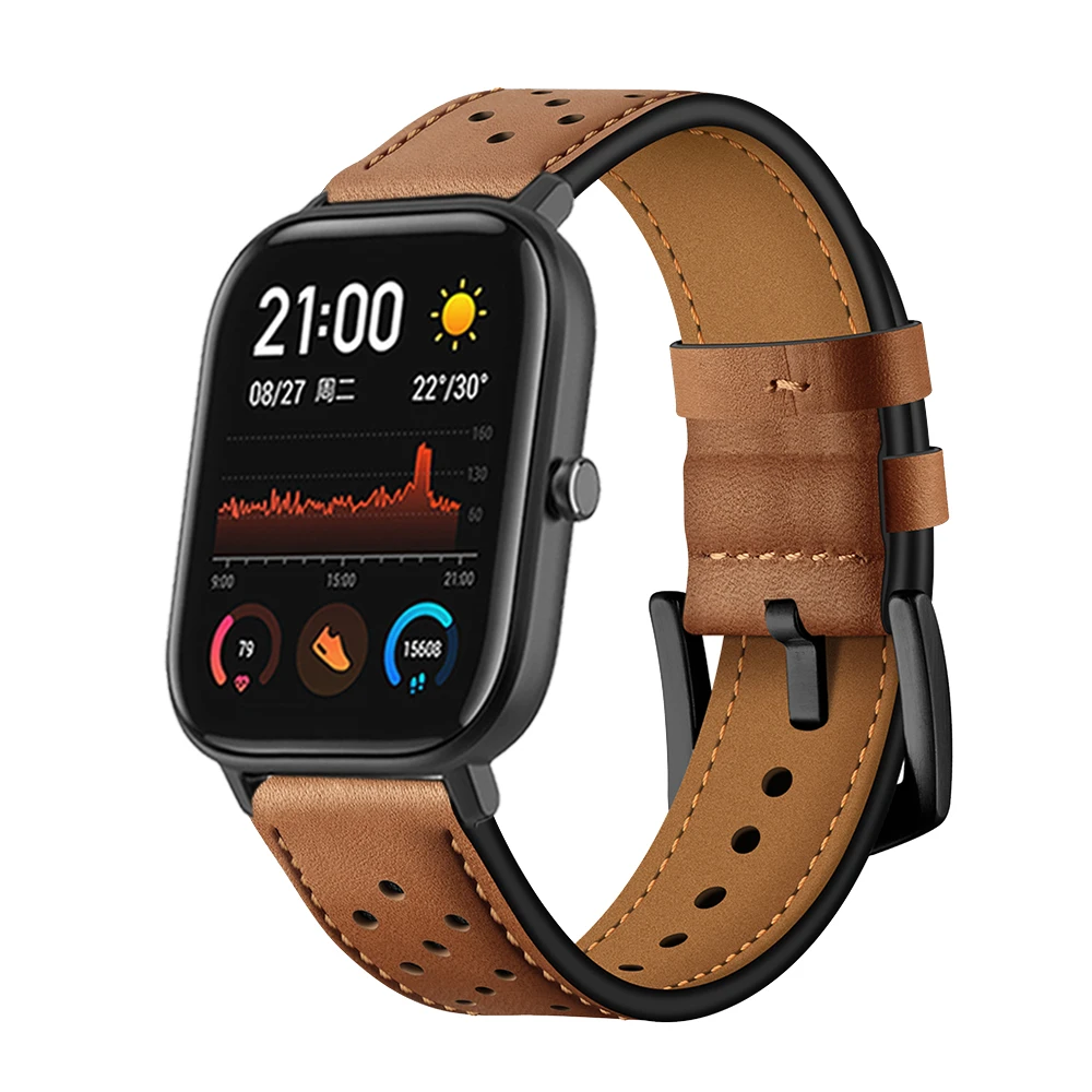 Кожаный ремешок pulseira для Huami Amazfit GTS Bip / GTR 47 мм 42 мм/Amazfit Pace Stratos 2 3 Correa|Ремешки часов|